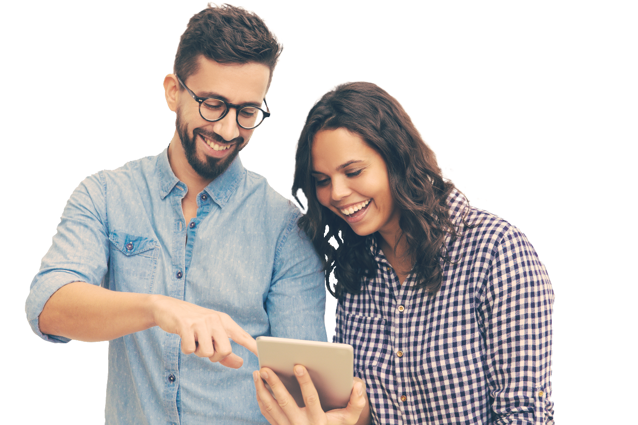 Couple looking at a mobile phone